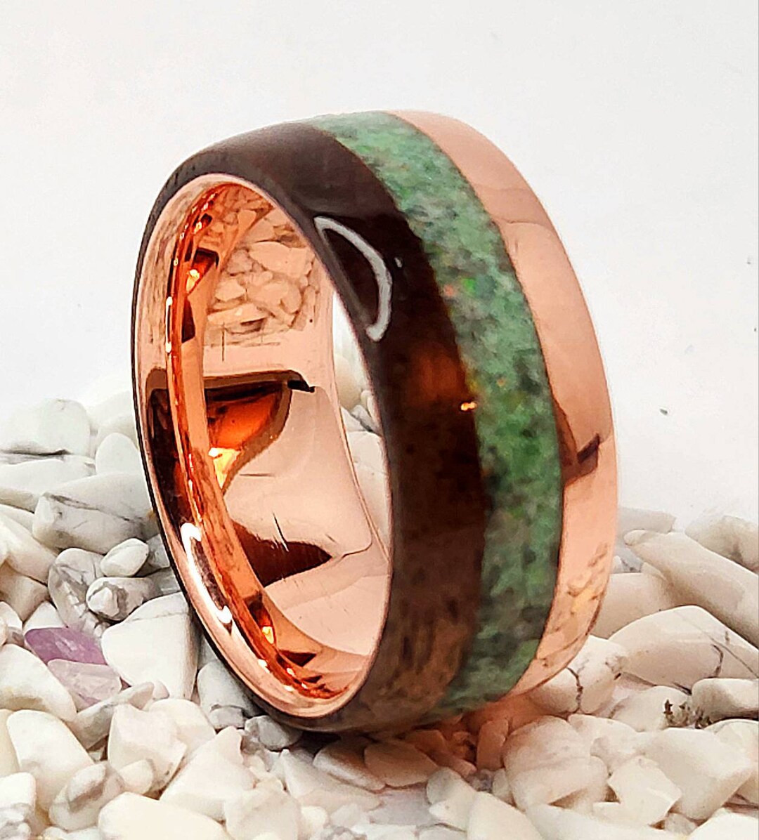 Tellurium Copper and Walnut Ring With Emerald or Turquoise Etsy