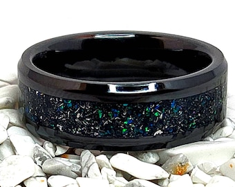 Meteorite, Obsidian  and Opal ring