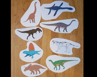 Homemade dinosaur stickers. Cartoon look. Bundle of 8 homemade designs, matte or glossy paper. Removable but not waterproof.