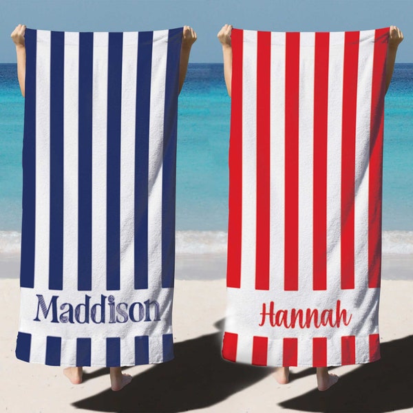 Striped Custom Beach Towels Colored Stripes Print Beach Towel Personalized Beach Towel Custom Name Beach Towel Gift for Mom Father Friend