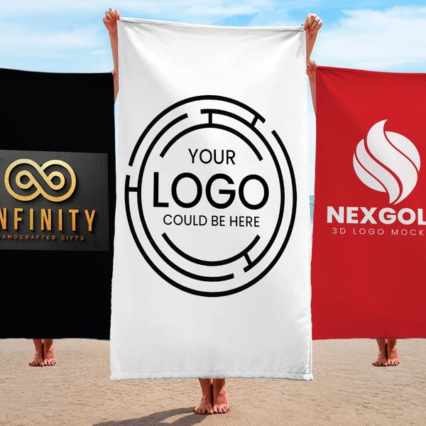 Custom Logo Beach Towel, Football, Soccer, Baseball, Basketball Team Logo, Gym, Pool, Company, Business, Corporate, College, University Logo