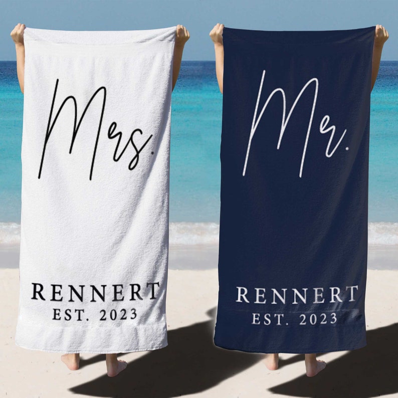 Couple Towels for Mr. and Mrs. | Custom Beach Towels | Personalized Beach Towel | Matching Towel | Couple Towels for Bride Groom Beach Towel