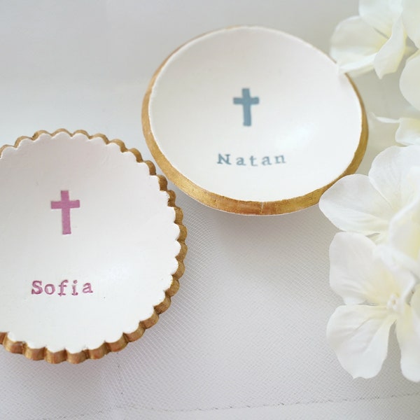 Cross Jewelry Dish, Baptism Gift, Custom Ring Dish, Ring Tray, Personalized, Religious Gift, First Communion, Initial Ring Dish, Ring Holder