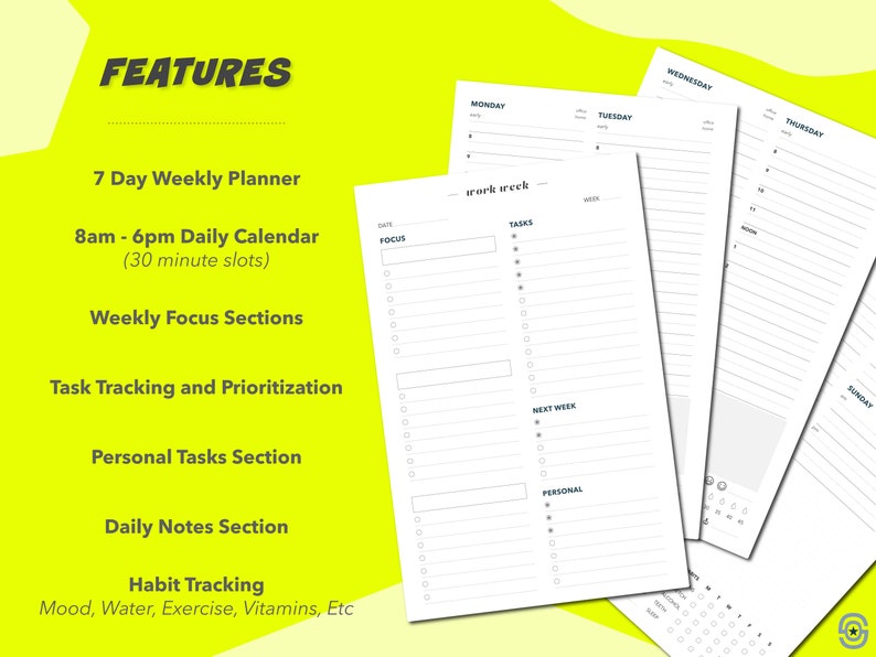 Weekly Planner Daily Schedule Workday Timeboxing to Do List Task