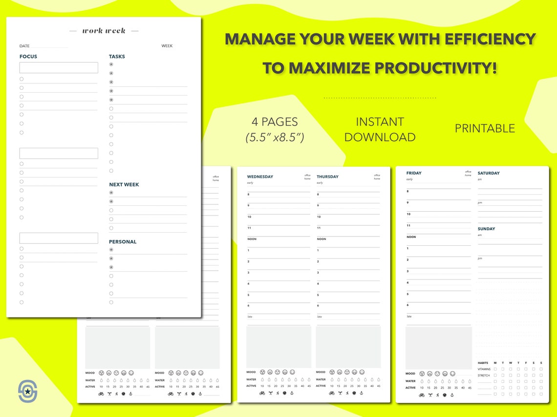 Weekly Planner Daily Schedule Workday Timeboxing to Do List Task