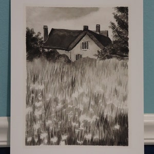 watercolor cottage painting PRINT (1” white border)