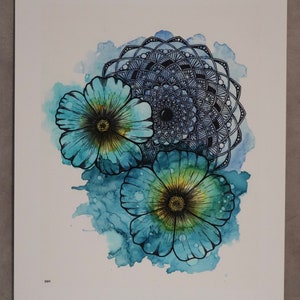 flowers with mandala mixed media PRINT