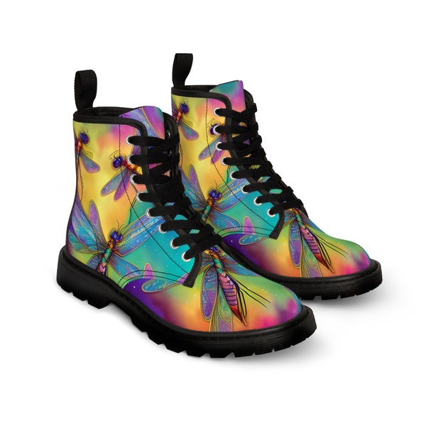 Dragonflies Rainbow Colours Women's Canvas Boots