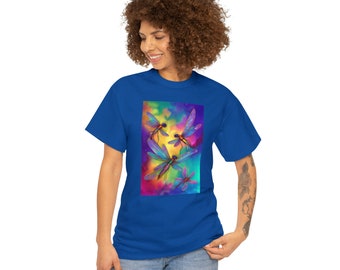 Libellule Rainbow Colors T-shirt unisexe en coton épais