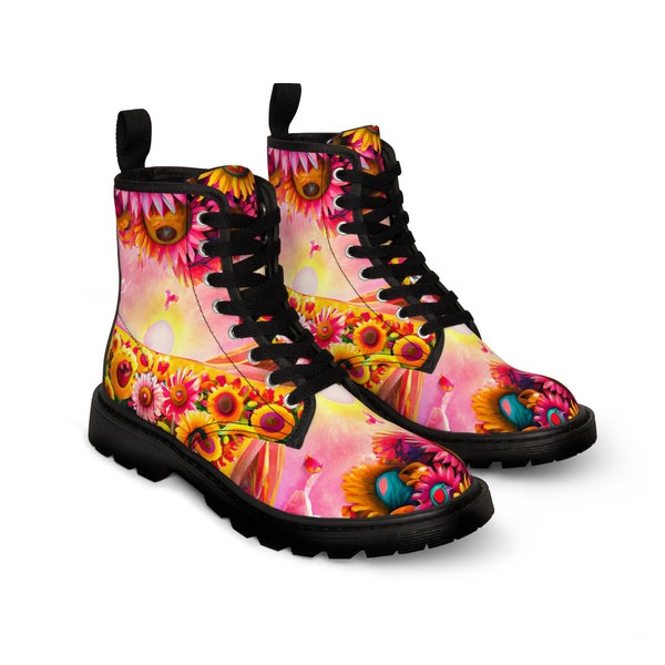Sunflower Field Surrealism Women's Canvas Boots