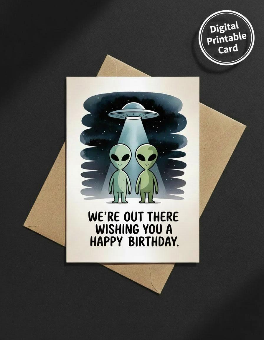 Alien Birthday Card Printable, Funny Space Birthday Card, UFO Birthday ...