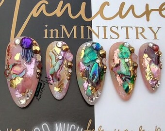 Sea Shell Nails Abalone Nails Aquatic Nails Encapsulated Nails Fake Nails Press on Nails Glue on Nails Reusable Nails Soak off Nails