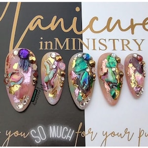 Sea Shell Nails Abalone Nails Aquatic Nails Encapsulated Nails Fake Nails Press on Nails Glue on Nails Reusable Nails Soak off Nails