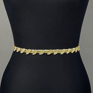 Thin Wedding Belt, Tulle Rhinestone Belt , Bridal Belt Sash , Crystal Belt, Bridesmaid Belt, Wedding Dress Belt, Gold Belt