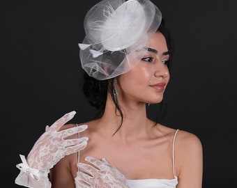 Wedding Hat, Wedding Bridal Hat,  Church Hat,  Hat With Veil, Tea party hat,  Kentucky Derby Hat, White Bridal Hat, Elegant Wedding Hat,