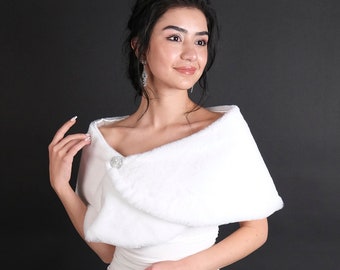 Bridal Shawl, Bridal wrap faux fur, Shrug Bridal Cape, Winter Wedding Wrap for Bride and Bridesmaid, Bridal Faux Fur, Bridal Faux Fur Shawl