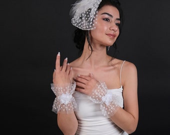 Fingerless Bridal Gloves And Hat, Short Bridal Gloves, Bridal Hat, Wedding Hat, Short Gloves, Shiny Gloves, Gloves And Hat Set For Prom