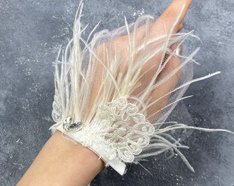 Crystal Tulle Bridal Gloves, Wedding Wrist Cuffs