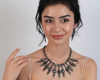 Crystal Bridal Jewelry Set, Rhinestone Necklace and Earrings
