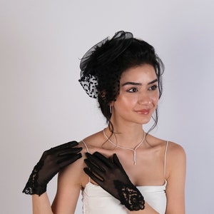 Lace embroidered Ankle Length Short Wedding Gloves, Short Bridal Gloves, Wedding Hat, Bridal Hat, Bridal Gloves and Hat Set