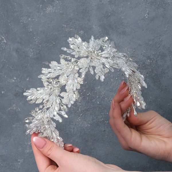 Diadema de novia de cristal, tocado de novia de cristal, diadema de boda, accesorio para el cabello de boda, tocado de cristal, novia de cristal, vid de cristal