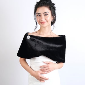 Black Winter Wedding Wrap for Bride and Bridesmaid Bridal wrap faux fur  Shrug Bridal Cape  Bridal Faux Fur  Bridal Faux Fur Shawl
