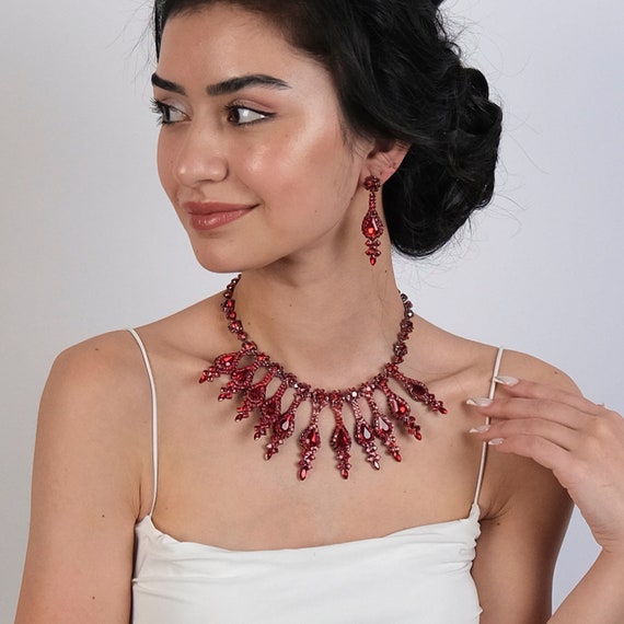 Conjunto de collar y pendientes para novia, conjunto de joyas para