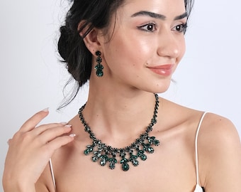 Crystal Bridal Necklace and Earrings Set, Wedding Jewelry