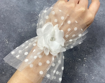 Bridal Tulle Wrist Cuffs, Sheer Fingerless Gloves, Wedding Accessory