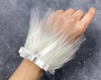 Tulle Fingerless Gloves, Bridal, Prom, Crystal Ribbon