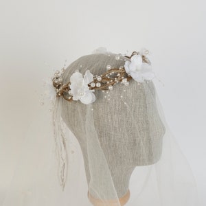 Wicker Floral Bridal Tiara, Bridal Hair piece, Wedding Headband, Bridal Pearl Tiara, Bridesmaid Headband, Wedding Accessory, Wedding Crown
