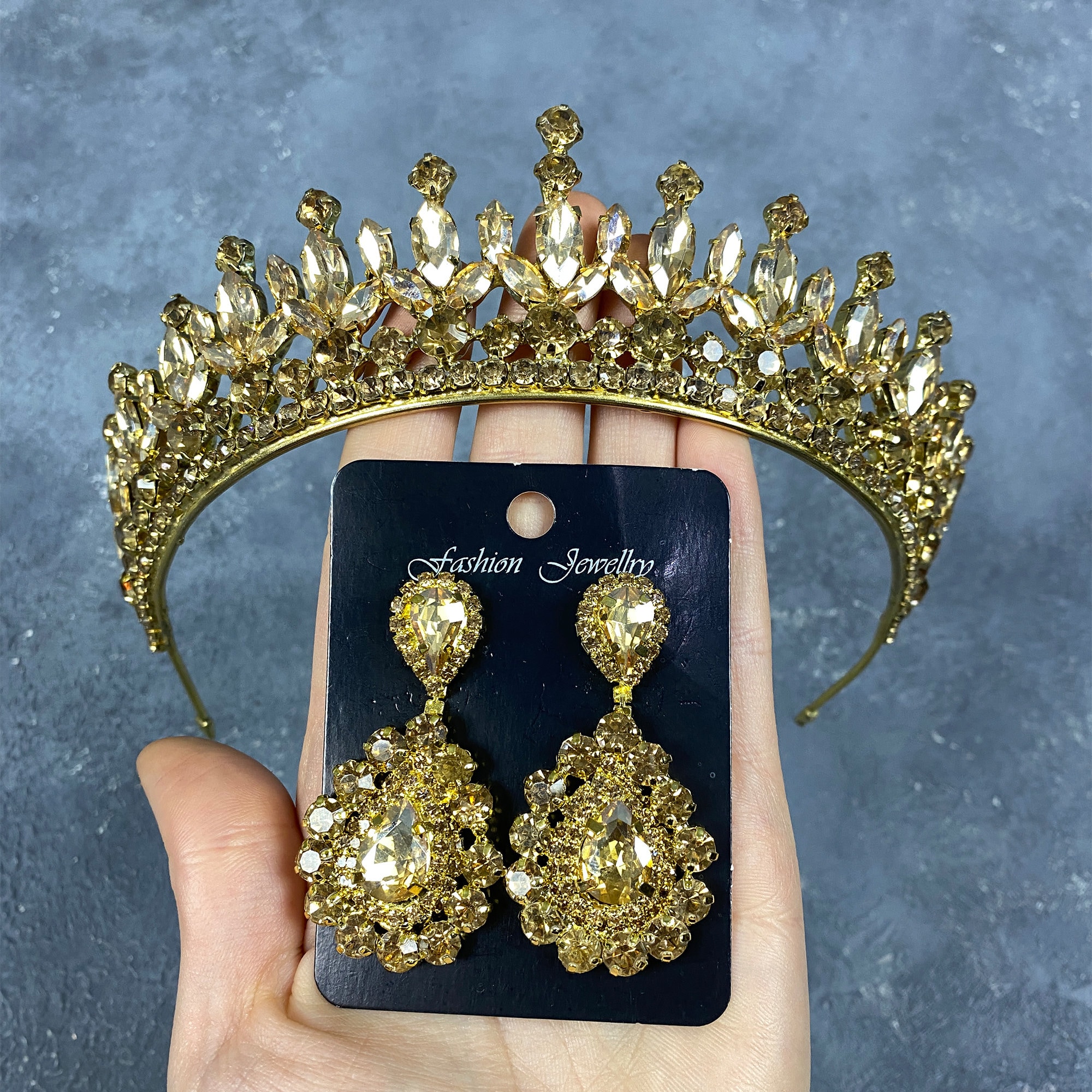 Whimsical Crystal Gold Tiara & Earring Bridal Set NOBLESSE Swarovski Crystal Wedding Tiara | EDEN LUXE Bridal main image 4
