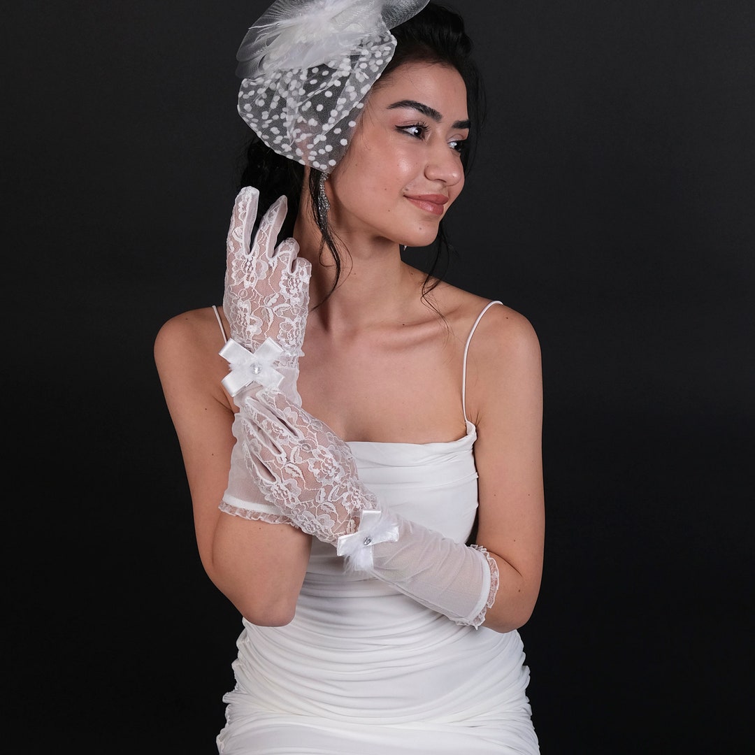 Bridal Wedding Glove, Birdcage Veil, Bridal Hat, Bridal Glove, Long