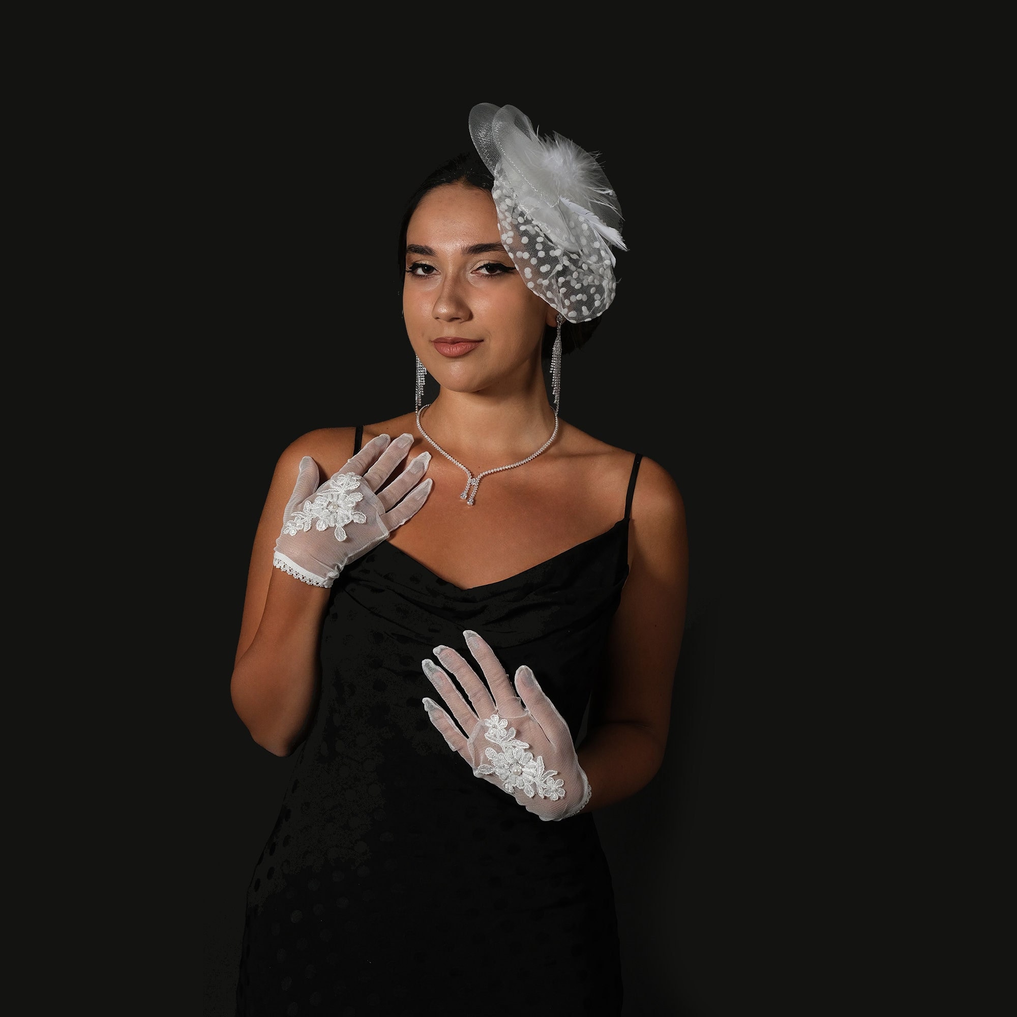 Floral Tulle Bridal Gloves and Hat Set - Etsy