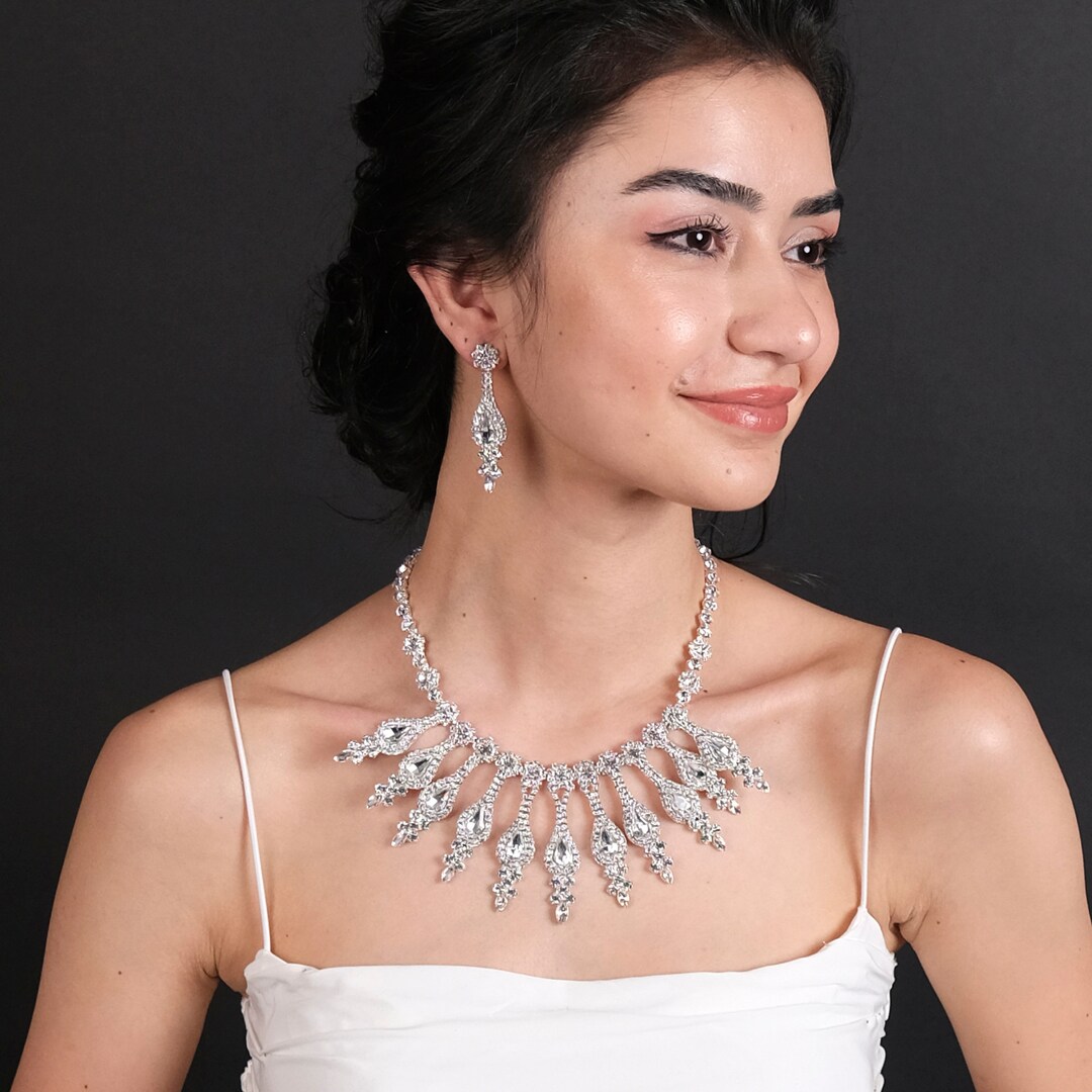 Crystal Bridal Jewelry Set, Crystal Luxury Necklace, Bridal Necklace