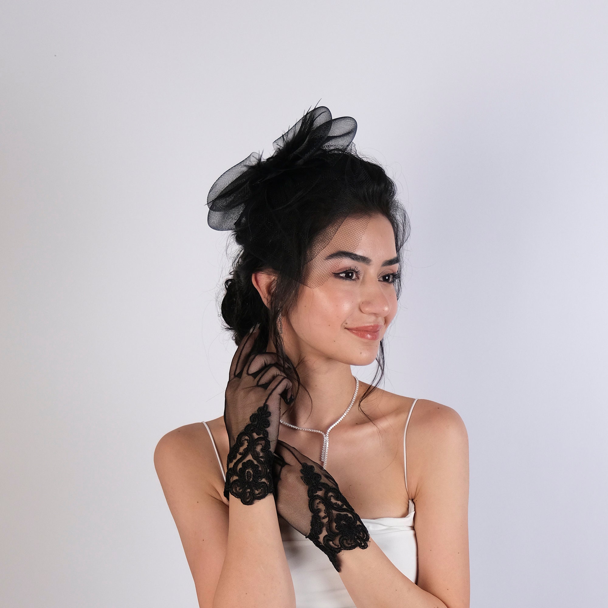 Lace Bridal Gloves and Polka Dot Wedding Hat Set - Etsy