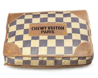 Checkered Chewy Vuiton Doggie Bed