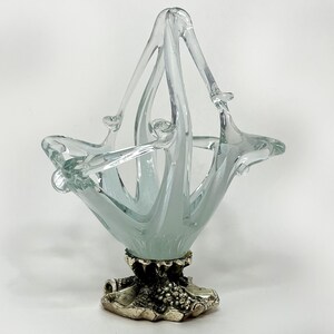 Spun Art Glass Bowl/Basket With Ornate Base