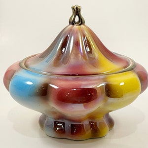 Italian Majolica Rainbow Carnival Lidded Bowl