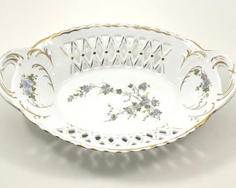 Antique Porsgrund Porcelain Norway Oval Lattice Serving Bowl