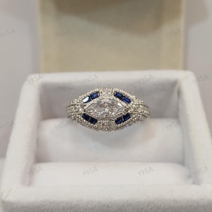 1930s Vintage 2.30Ct White Marquise cut Moissanite Diamond Engagement Wedding Ring in 935 Argentium Silver,Solitaire Ring,art deco ring,Gift