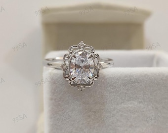 1930s Antique 2.10 Ct White Oval Cut wedding Engagement Ring in 935 Argentium Silver, Edwardian Ring, Antique engagement ring, gift