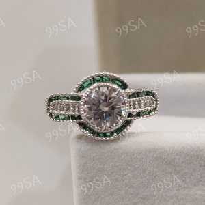 1930s Antique 2.10 Ct White Round Cut Diamond wedding Engagement Ring in 935 Argentium Silver, Edwardian Ring, Antique engagement ring, gift