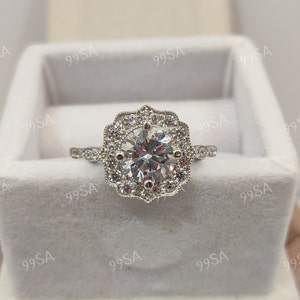 Vintage 2.00 Carat Round Cut Diamond Engagement Wedding Ring in 935 Argentium Silver, Art Deco Ring,Gift for women, Antique engagement Ring