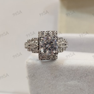 Antique 2.30Ct White Round Cut Diamond Wedding Engagement Ring in 935 Argentium Silver,Art deco Ring,Antique Engagement Ring,Gift for women