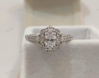1930s Antique 2.10 Ct White Oval Cut wedding Engagement Ring in 935 Argentium Silver, Edwardian Ring, Antique engagement ring, gifts
