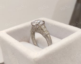 Anillo de compromiso vintage de corte redondo blanco de 2,20 ct en plata de ley 925, anillo de compromiso antiguo, anillos para mujer, anillo art déco, regalos