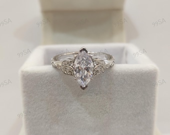 1930s Vintage 2.30 Ct White Marquise cut Diamond Engagement Wedding Ring in 935 Argentium Silver,Gift for women,Solitaire Ring,art deco ring