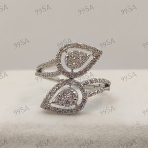 Anel de noivado Art Déco vintage em prata Argentium 935, aliança de casamento, anéis para mulheres, presente para ela, anel de noivado de pêra, anel de halo, presentes