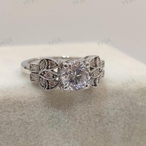1930s Antique 2.10 Ct White Round Cut Diamond wedding Engagement Ring in 935 Argentium Silver, Edwardian Ring, Antique engagement ring, gift